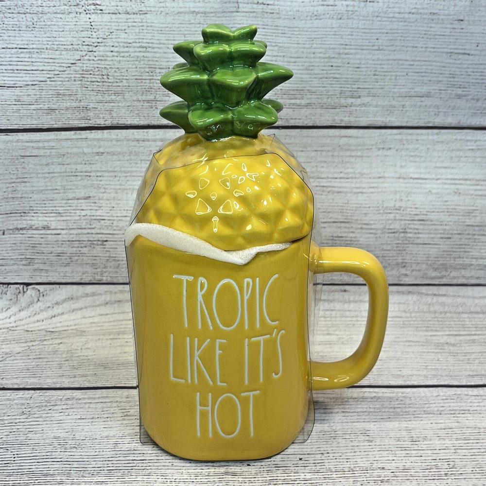 Rae Dunn Artisan Collection TROPIC LIKE IT'S HOT Mug Topper Pineapple Yellow